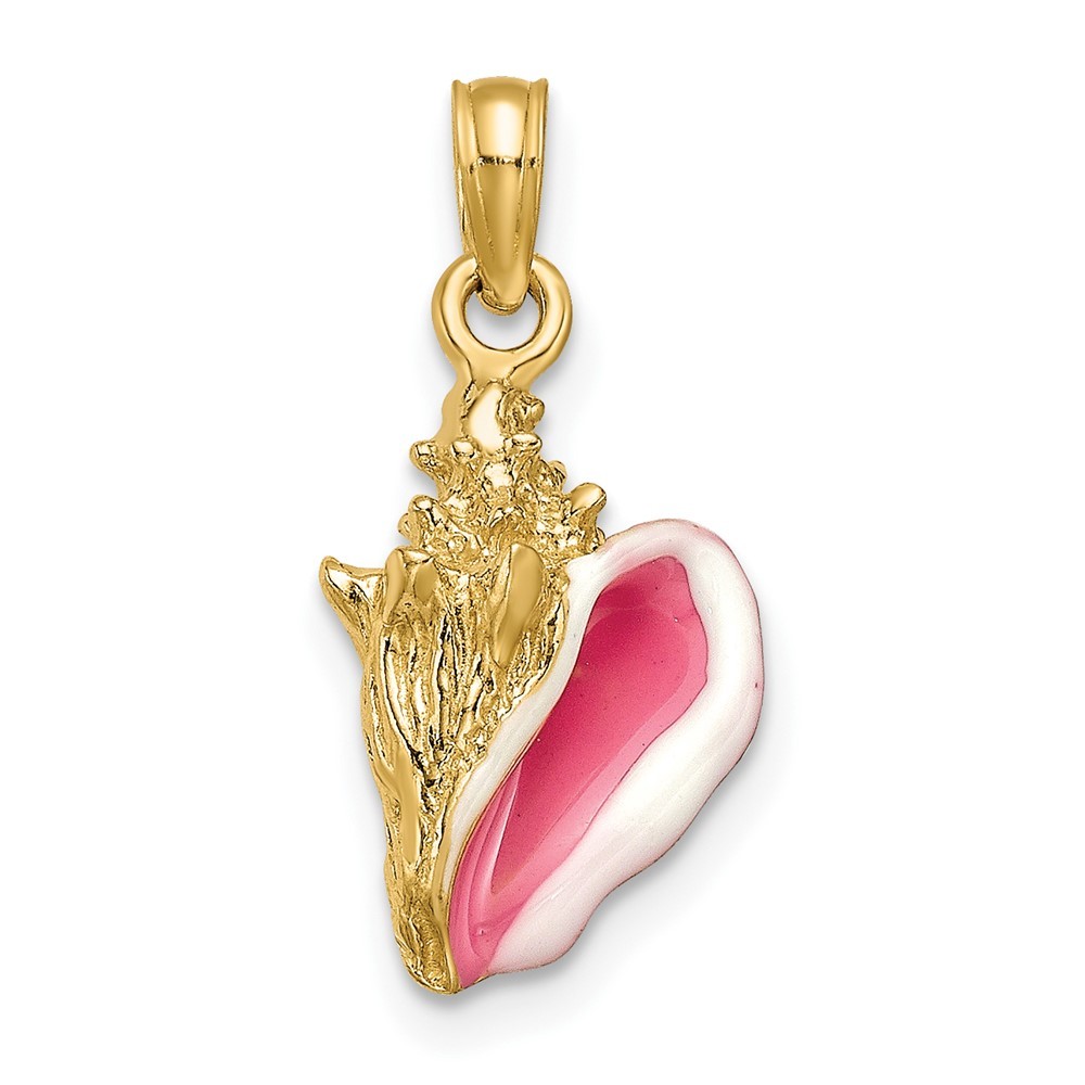 10k Yellow Gold Enameled 3-D Small MINI Conch Shell Necklace Charm Pendant